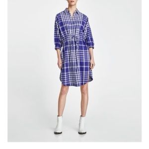 Zara Linen blend blue dress.